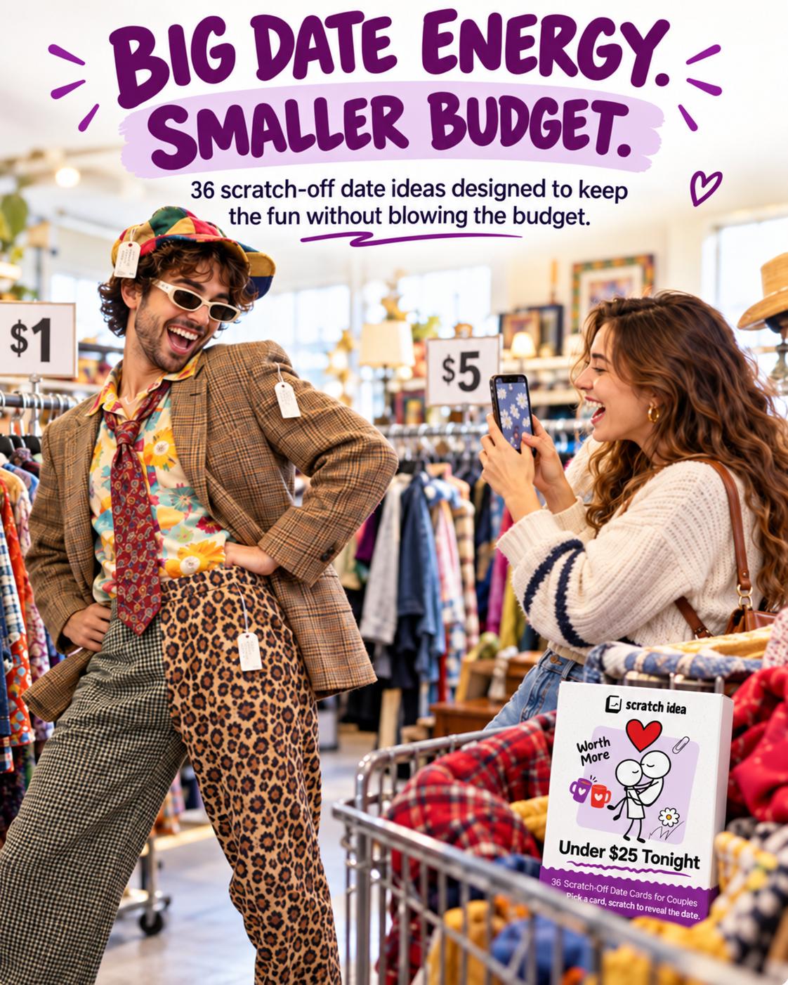 Big date energy, smaller budget: couple on a thrift store date with Under $25 Tonight