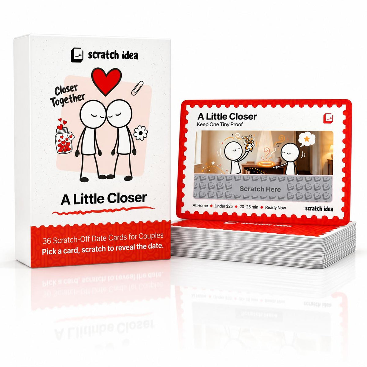 A Little Closer scratch-off date cards box with a sample date card
