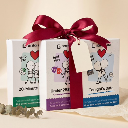 3 Edition Set gift: Tonight's Date, Under $25 Tonight and 20-Minute Reset tied with a red ribbon