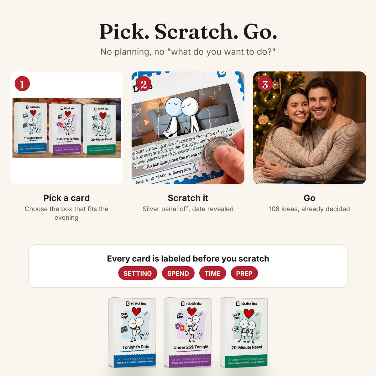 How the 3 Edition Set works: pick a card, scratch it, go