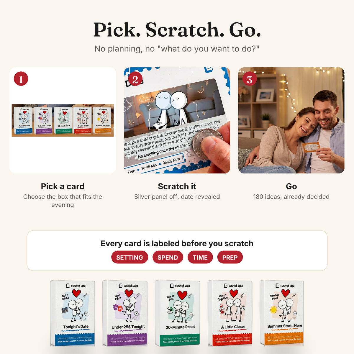 How the 5 Edition Set works: pick a card, scratch it, go