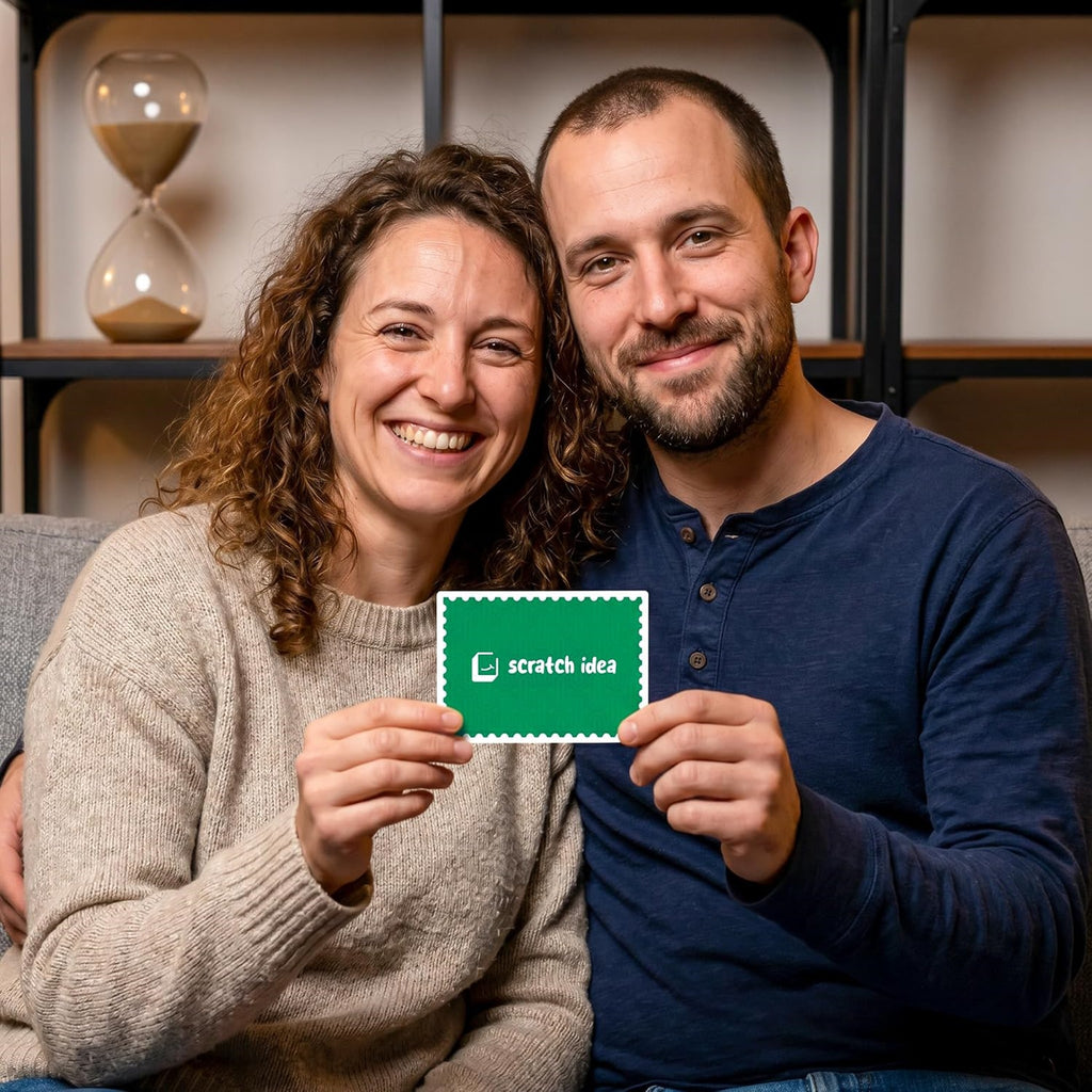 Smiling couple holding a 20-Minute Reset card