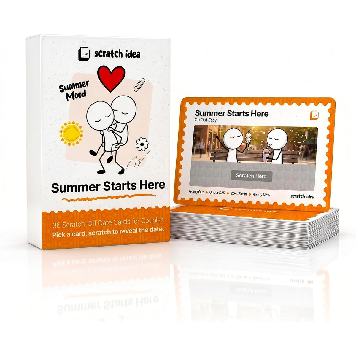 Summer Starts Here box beside a stack of scratch-off cards