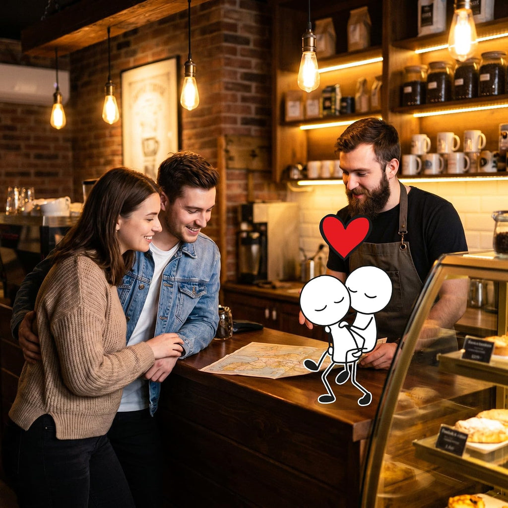 Couple at a cafe counter on a Summer Starts Here date