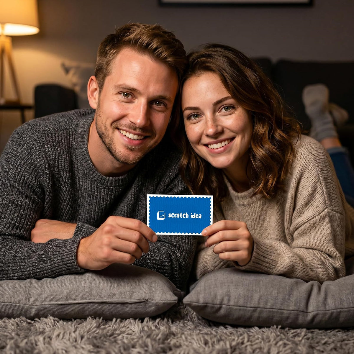 Smiling couple holding a Tonight's Date card