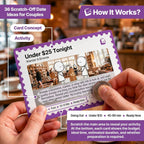 How an Under $25 Tonight card works: scratch the panel, read setting, spend, time and prep