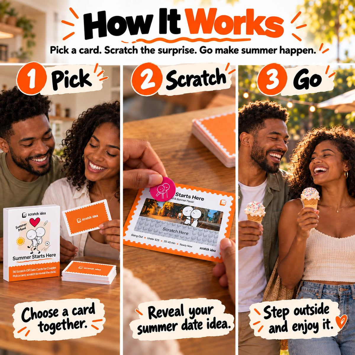 How Summer Starts Here works: pick, scratch, go
