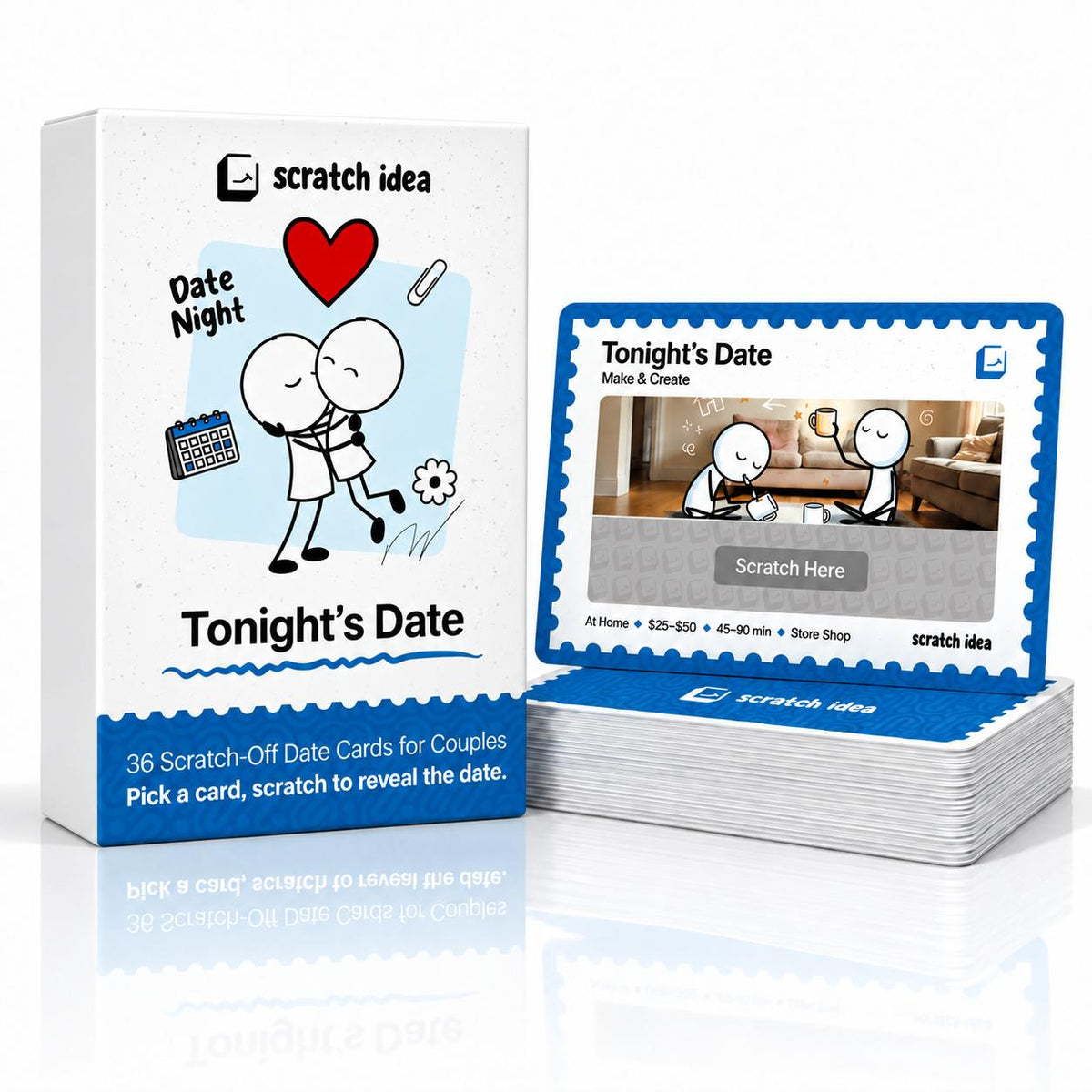 Tonight's Date scratch-off date cards box with a sample date card