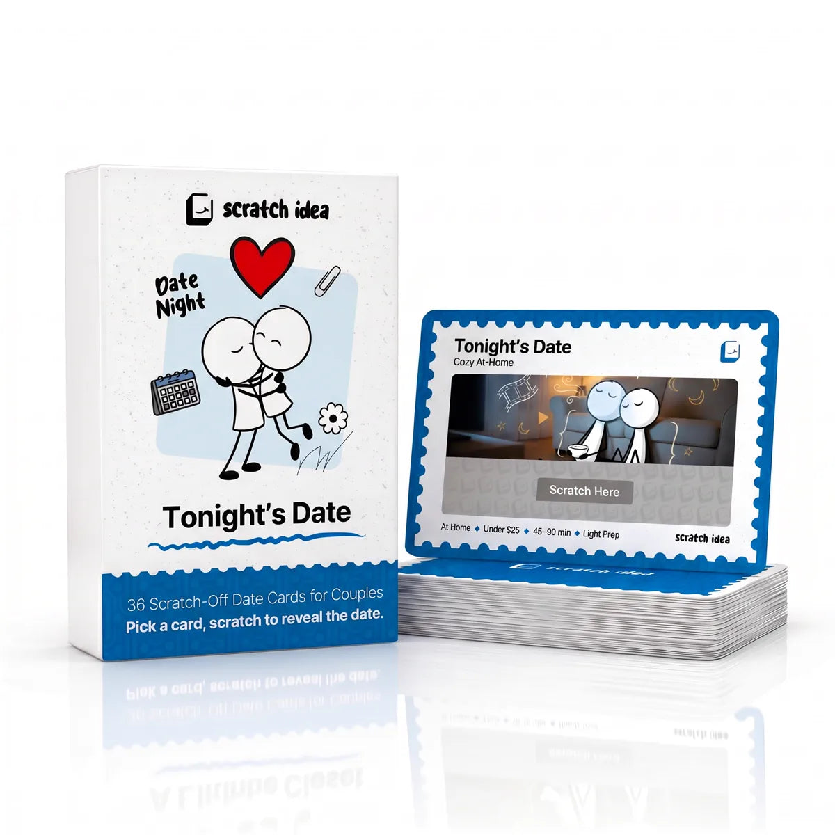 Tonight's Date gift box beside a stack of cards