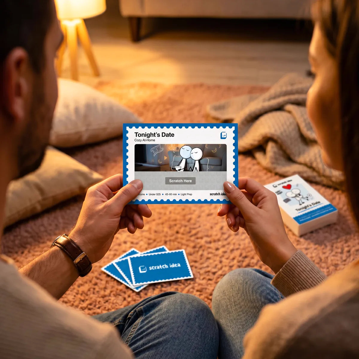 A couple holding a Tonight's Date card